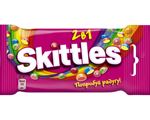 Skittles 2в1 драже в разноцветной сахарной глазури, 38г