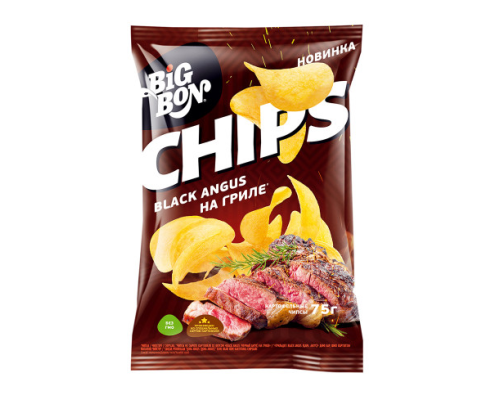 Картофельные чипсы BIGBON CHIPS Black Angus на Гриле, 75г Картофельные чипсы BIGBON CHIPS Black Angus на Гриле, 75г