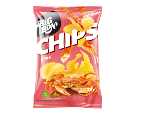 Картофельные чипсы BIGBON CHIPS со вкусом Краба, 75г Картофельные чипсы BIGBON CHIPS со вкусом Краба, 75г