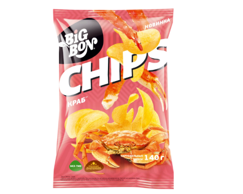 Картофельные чипсы BIGBON CHIPS со вкусом краба, 140г Картофельные чипсы BIGBON CHIPS со вкусом краба, 140г