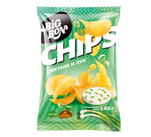 Картофельные чипсы BIGBON CHIPS со вкусом Сметана и лук, 140г