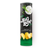 Чипсы картофельные BIGBON со вкусом Сметана и Зеленый лук, 130г