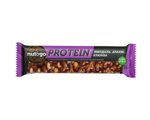 Батончик Protein Nut&Go миндаль-клюква-арахис, 34г Батончик Protein Nut&Go миндаль-клюква-арахис, 34г