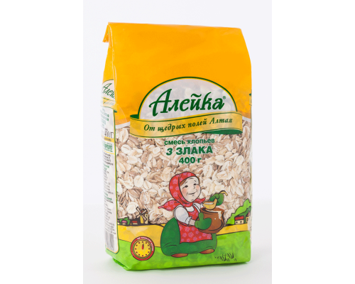 Хлопья Алейка смесь 3 злака, 400г