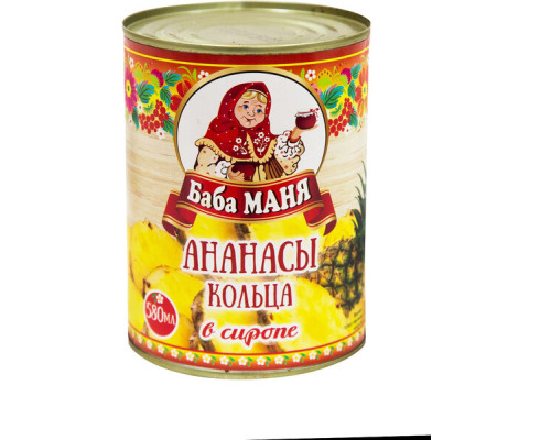 Баба Маня Ананасы кольца в сиропе ж/б, 580мл