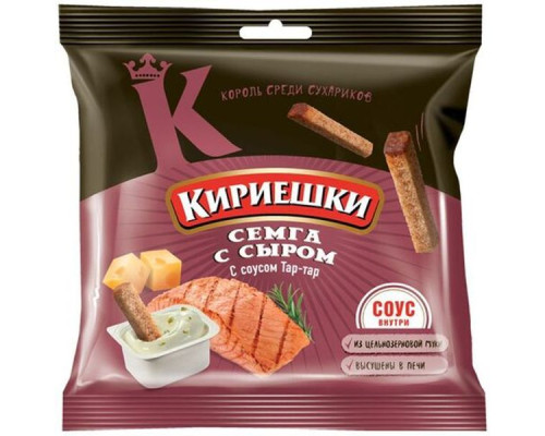 Сухарики Кириешки ржано-пшеничные семга с сыром с соусом Тартар, 85г Сухарики Кириешки ржано-пшеничные семга с сыром с соусом Тартар, 85г