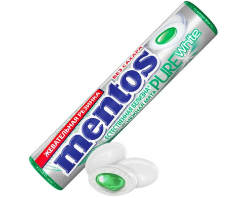Жевательная резинка Mentos Pure fresh, Нежная мята, 15,5г Жевательная резинка Mentos Pure fresh, Нежная мята, 15,5г