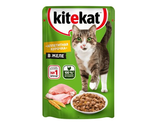 Kitekat влажный корм для кошек, Аппетитная курочка в желе, 85г 