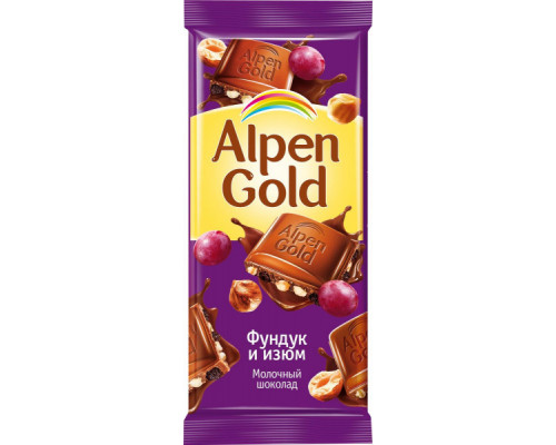 Шоколад Alpen Gold молочный, орех и изюм, 85г