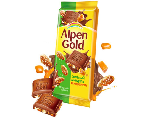 Шоколад Alpen Gold, соленый миндаль и карамель, 85г  