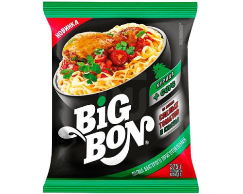 Лапша быстрого приготовления Big Bon, курица + соус со спелых томатов и кинзы, 75г