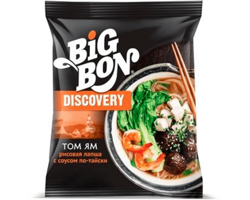 Лапша быстрого приготовления  Big Bon, рисовая по-тайски соус Том Ям, 65г