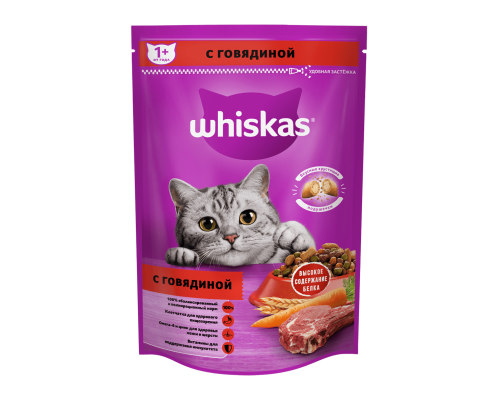 Whiskas сухой корм, Вкусные подушечки с нежным паштетом из говядины, 350г