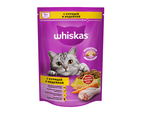 Whiskas сухой корм, Вкусные подушечки с нежным паштетом из курицы и индейки, 350г