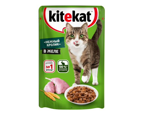 Kitekat влажный корм для кошек, Нежный Кролик в желе, 85г 