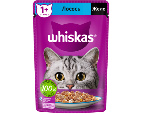 Whiskas влажный корм, Желе с лососем, 75г