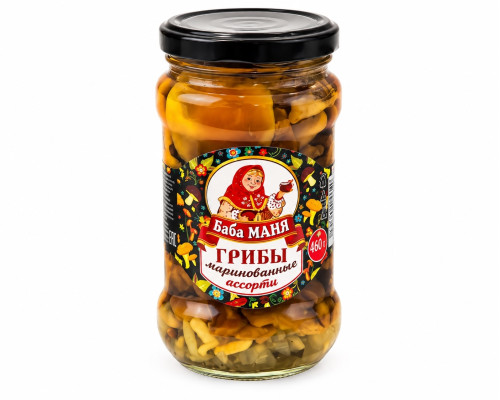 Грибы маринованные ассорти, Баба Маня, 460 г