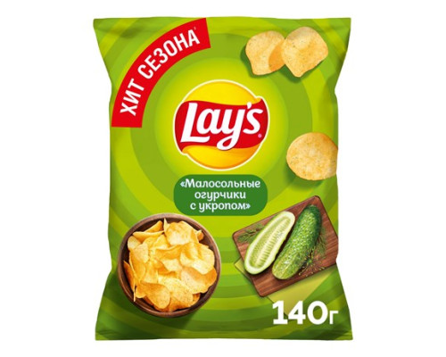 Чипсы Lays со вкусом Малосольные огурчики с укропом, 140г Чипсы Lays со вкусом Малосольные огурчики с укропом, 140г