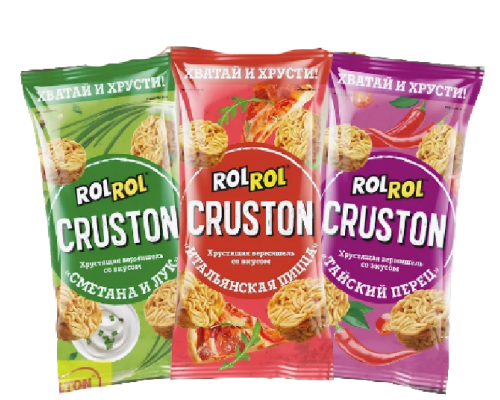 Снеков RolRol Cruston 3 вкуса: Тайский перец, Сметана и лук, Итальянская пицца, 60г Снеков RolRol Cruston 3 вкуса: Тайский перец, Сметана и лук, Итальянская пицца, 60г