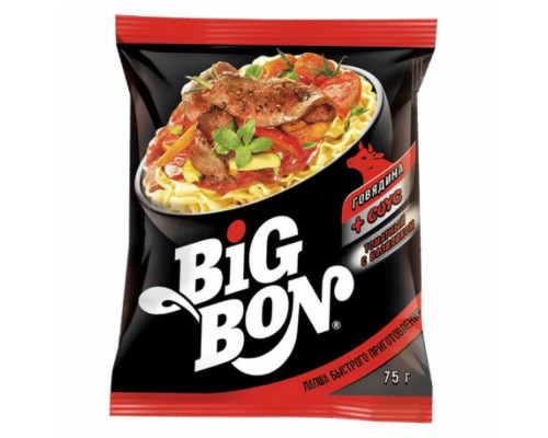 Лапша Big Bon Говядина + томатный соус, 75 гр