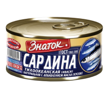 Сардина тихоокеанская натуральная (иваси) с добавлением масла (куски) Знаток, 240 г