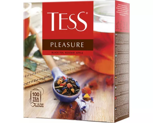 Чай черный Tess Pleasure с шиповником и яблоком, 100*2г. Чай черный Tess Pleasure с шиповником и яблоком, 100*2г.