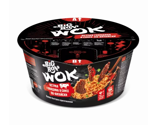 Лапша быстрого приготовления Big Bon WOK острая говядина по-китайски Лапша быстрого приготовления Big Bon WOK острая говядина по-китайски